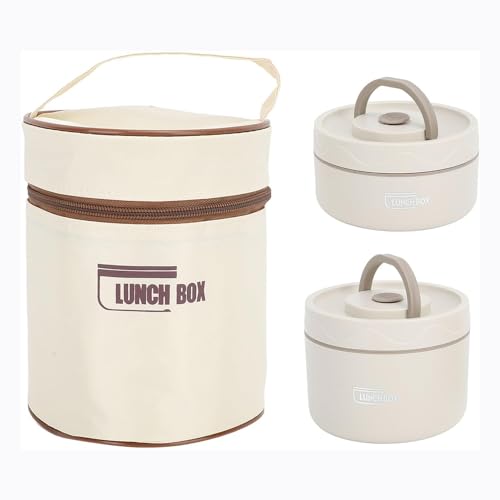 daiDokoro Plastic 2 Insulated Container Lunch Box Set with Thermal Bag & Cutler for Students/Office/College/Picnic - (Beige, 970 ML) - Image 1