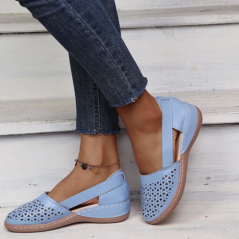 2023 Summer foreign trade large size casual sandals women''s and thick-soled hollow solid color shoes women''s wedge sandals wholesale - Image 5