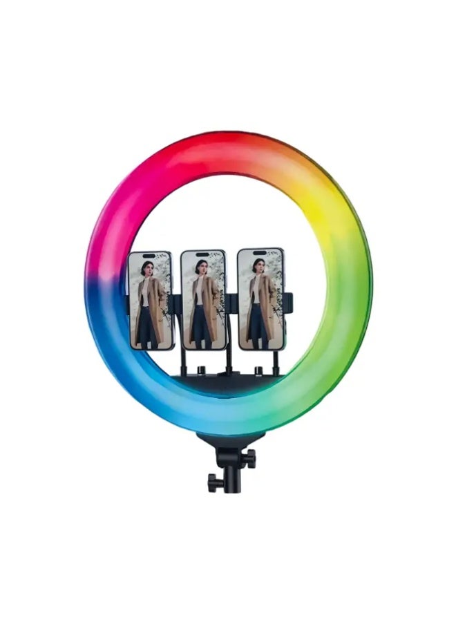 Live-R56 Pro RGB LED Ring Light with Stand – 18" Dimmable Soft Ring Light with 42 RGB Modes, Remote Control, Adjustable Tripod & Phone Holder for TikTok, YouTube, Makeup, Vlogging, Live Streaming