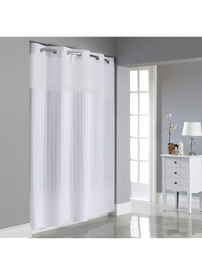 erorex Rbh35My053 Victorian Stripe Design Polyester With Peva Snap In Liner And Flex On Rings Shower Curtain Bright White - Image 2