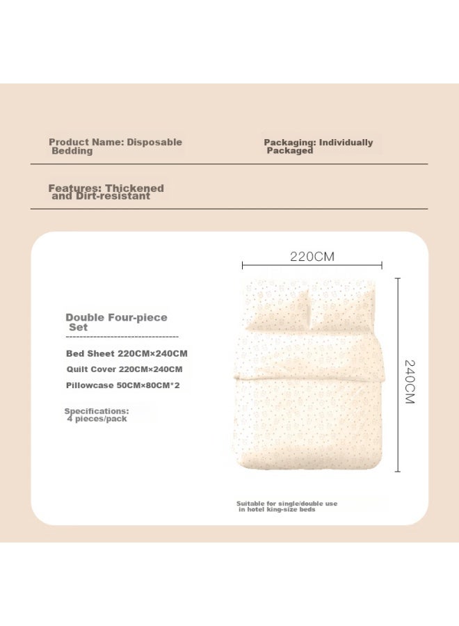 Jajalin Disposable Four-piece Travel Hotel Bedding Set With Sheets, Duvet Cover, Pillowcases, Thickened Bedding For Tourism, Double Bed Set - Image 5