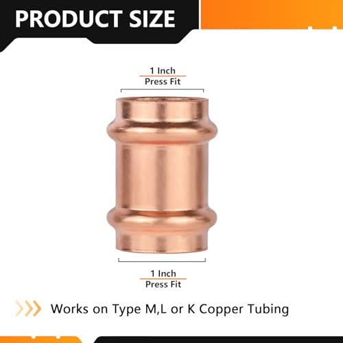 HeSun 5Pack HeSun Copper Press Coupling without Stop 1 x 1 Pressure Fittings P x P for Copper Tube ConnectionPRESS027 - Image 3