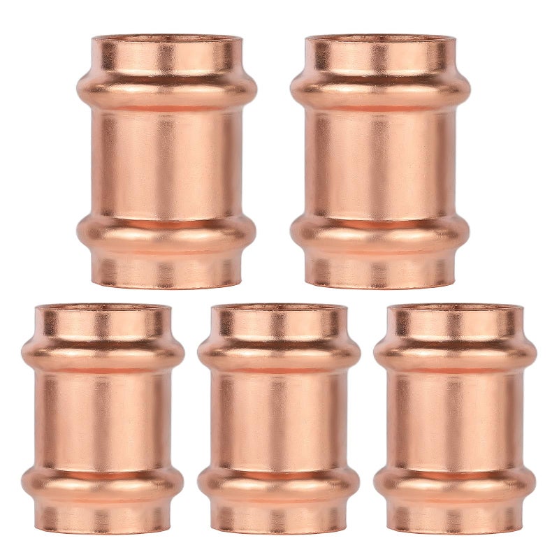 HeSun 5Pack HeSun Copper Press Coupling without Stop 1 x 1 Pressure Fittings P x P for Copper Tube ConnectionPRESS027 - Image 2