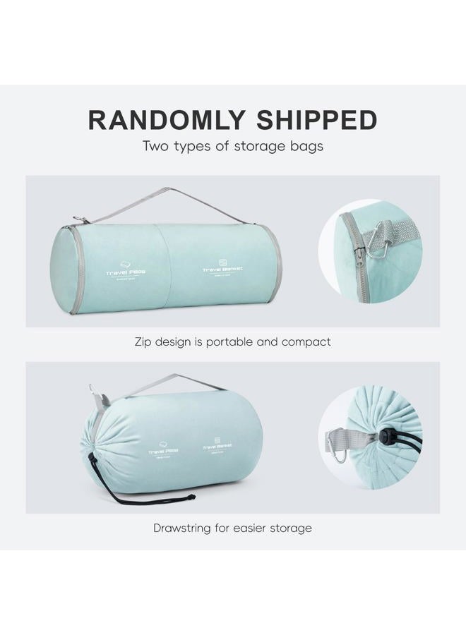 urnexttour Travel Pillow and Blanket Set Neck Pillows Soft Blankets with Sleep Mask Travel Essentials for Airplane Car Memory Foam Blue Green - Image 2