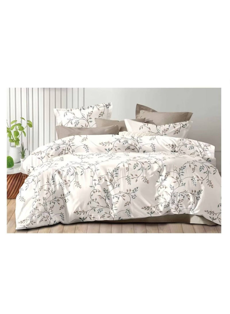 Printed King Size 6 Piece Duvet Cover Set Modern floral and petals Print Bedding Set- Quilt Cover Set Cotton + Polyester