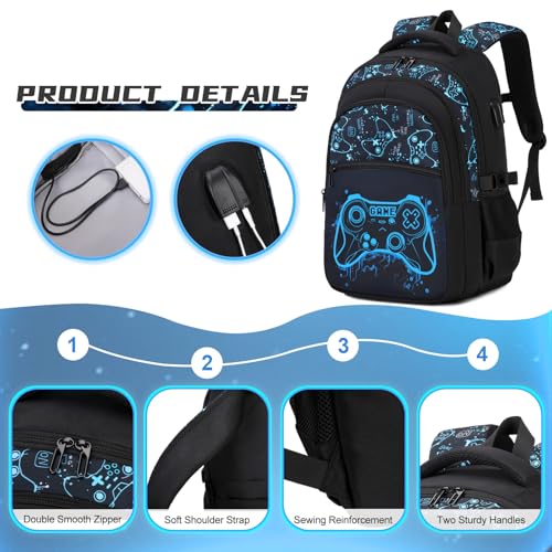 DIGOBAY Boys Backpack for School, 3PCS Cool Luminous Gamer Backpack for Boys with Lunch Box Pencil Case, Kids Backpacks Bookbag for Teen Boy Elementary Middle High School with USB Charging Port - Image 4