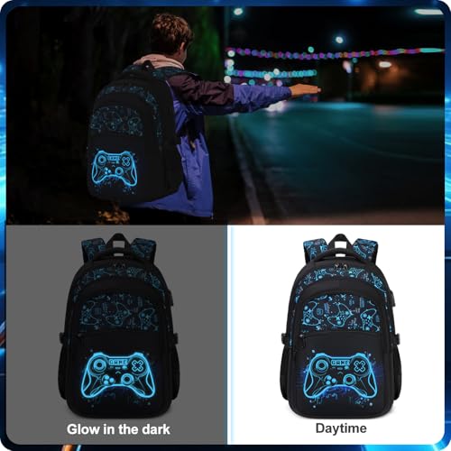 DIGOBAY Boys Backpack for School, 3PCS Cool Luminous Gamer Backpack for Boys with Lunch Box Pencil Case, Kids Backpacks Bookbag for Teen Boy Elementary Middle High School with USB Charging Port - Image 5