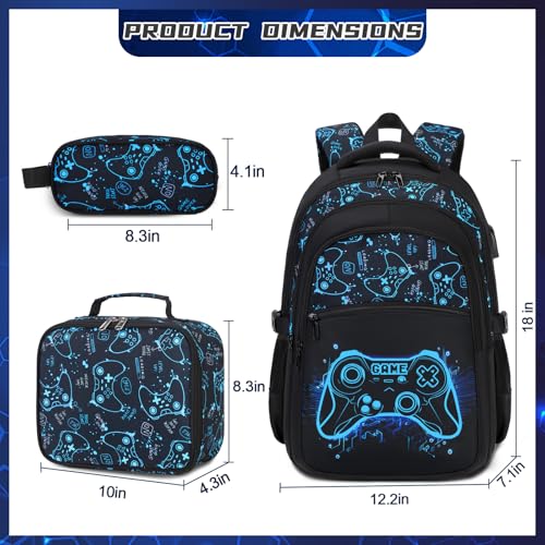 DIGOBAY Boys Backpack for School, 3PCS Cool Luminous Gamer Backpack for Boys with Lunch Box Pencil Case, Kids Backpacks Bookbag for Teen Boy Elementary Middle High School with USB Charging Port - Image 2