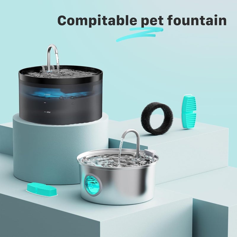 FOFNON Cat Water Fountain Filters: 12 Cat Fountain Replacement Filter for FOFNON Pet Water Fountain - 3 Months Set of Pet Fountains Filter - Including 6 Pieces Filters + 6 Pieces Sponges - Image 2