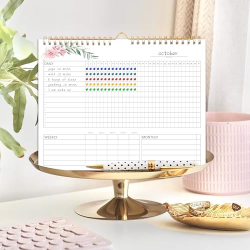 KAICN Habit Tracker Calendar - 12 Months Undated Daily Weekly & Monthly Period Habit Tracker Journal, Greenery Floral, Spiral Binding & Hanger, 8"x10" - Image 5