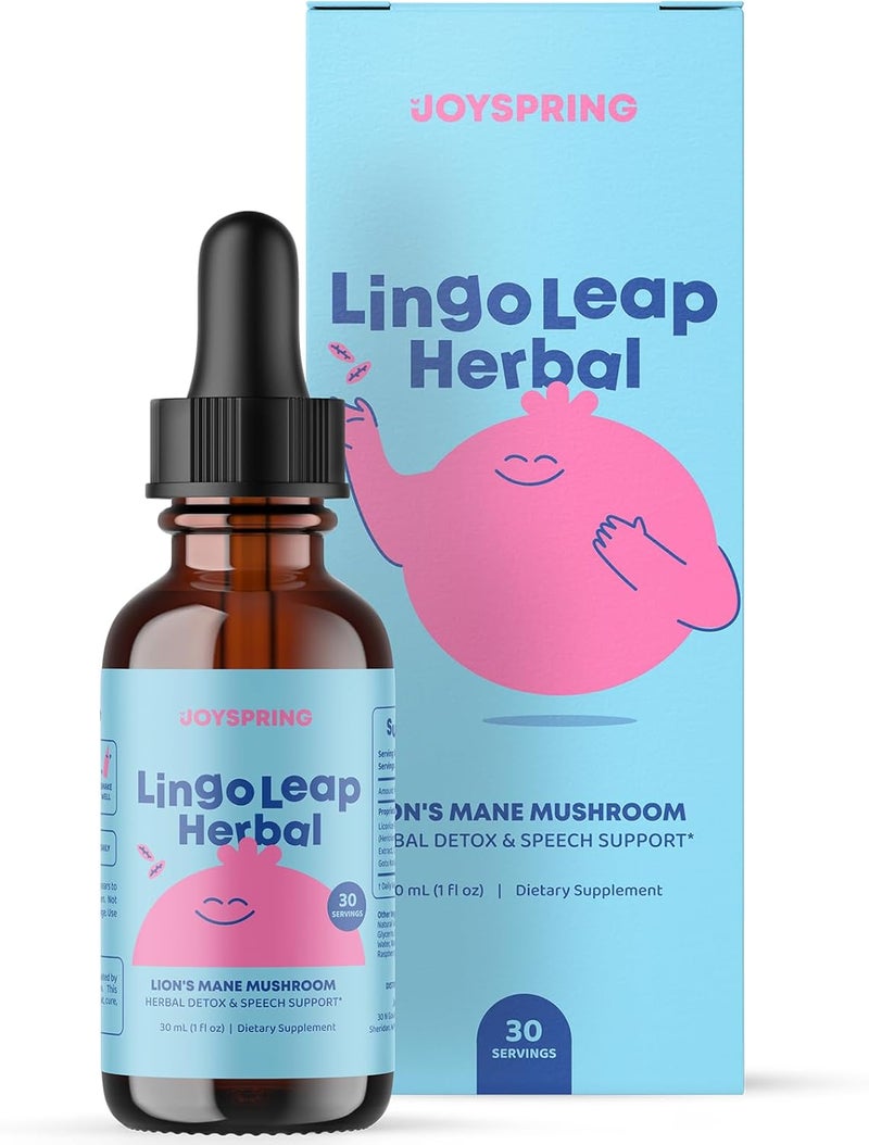 JoySpring قطرات جوي سبرينغ لينغو ليب العشبية للأطفال - مكمل فطر ذيل الأسد مع جوتو كولا وأشواغاندا - بنكهة التوت - 30 حصة - Image 1