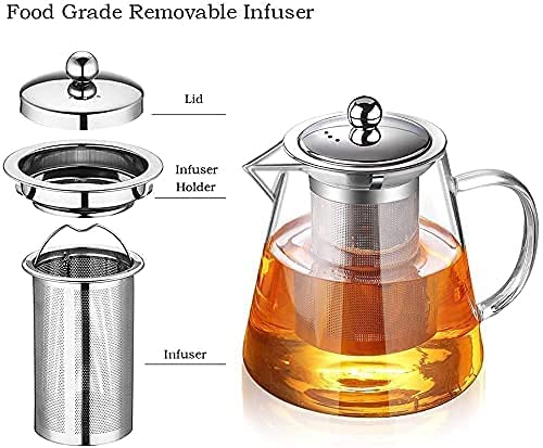 LARYNX 550 ML Glass Teapot with Stainless Steel Infuser Lid Borosilicate Glass Tea Kettle Stovetop Safe Blooming Loose Leaf TeapotGlass Square Pot Pack of 1 Round 550 ml - Image 2