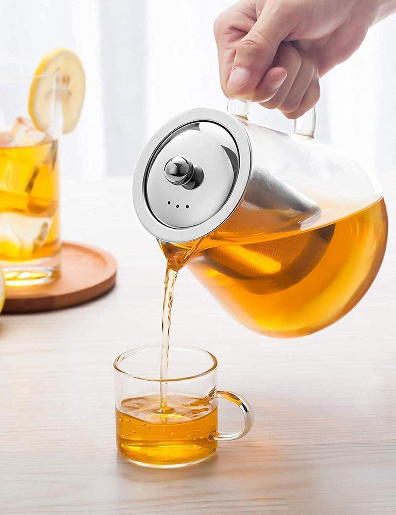 LARYNX 550 ML Glass Teapot with Stainless Steel Infuser Lid Borosilicate Glass Tea Kettle Stovetop Safe Blooming Loose Leaf TeapotGlass Square Pot Pack of 1 Round 550 ml - Image 5