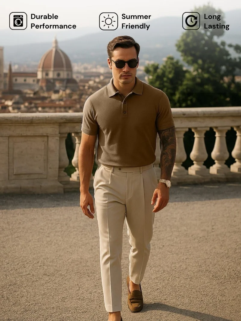 NOBERO Men's Cotton Solid Regular Fit Polo Shirt