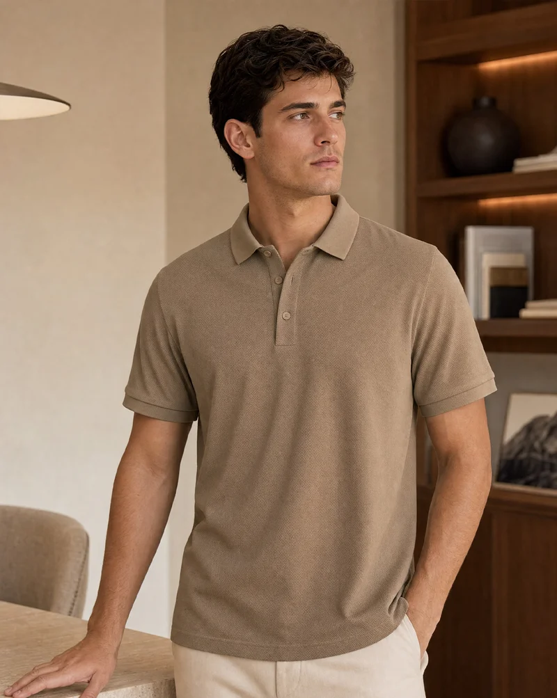 نوبيرو Nobero Men Cotton Solid Polo T-shirt