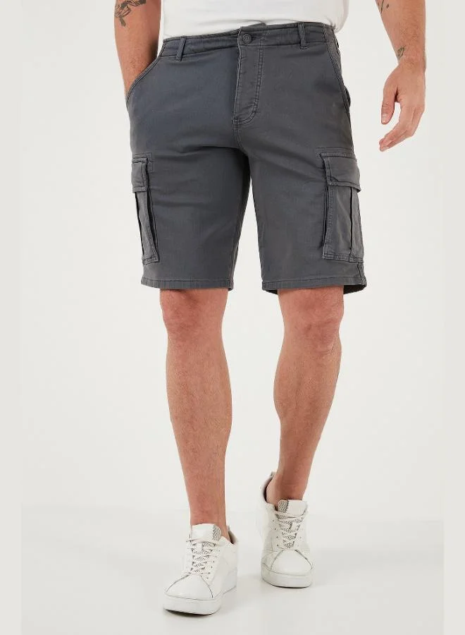 Buratti  Buratti Stretch Cotton Regular Fit Normal Waist Cargo Shorts with Pockets Men's SHORTS 4510S79MILAN for Men | Best Price UAE