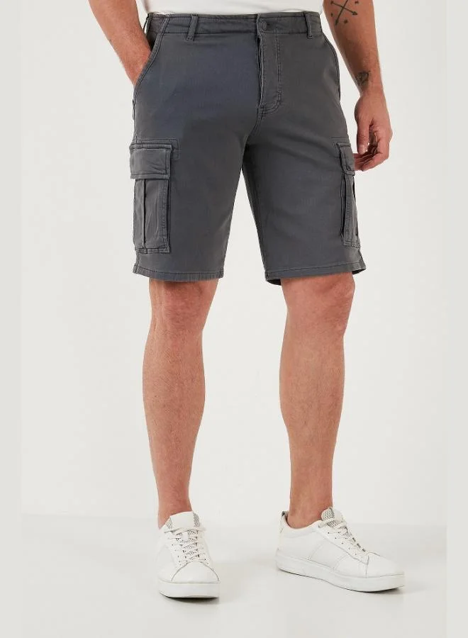 Buratti  Buratti Stretch Cotton Regular Fit Normal Waist Cargo Shorts with Pockets Men's SHORTS 4510S79MILAN for Men | Best Price UAE