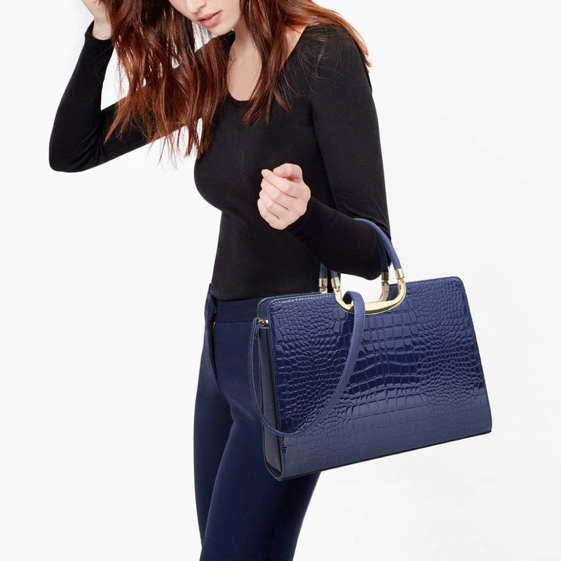 Dasein Women's Handbag Top Handle Shoulder Bag Tote Satchel Purse with Matching Wallet - Croco Blue - Image 2