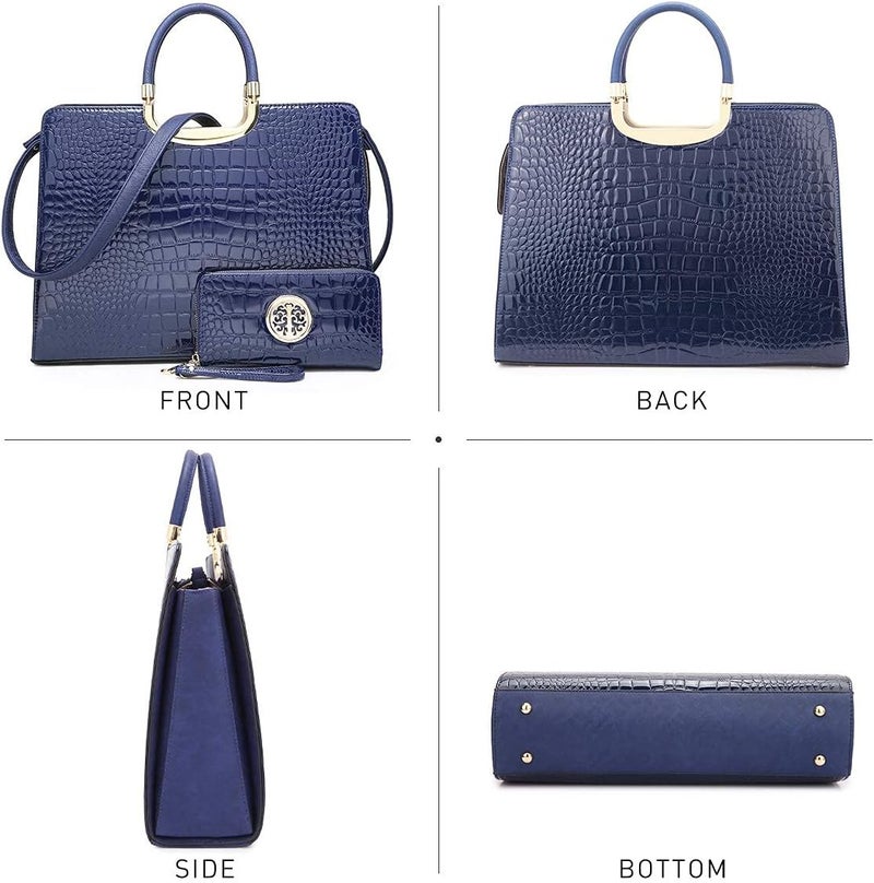 Dasein Women's Handbag Top Handle Shoulder Bag Tote Satchel Purse with Matching Wallet - Croco Blue - Image 4