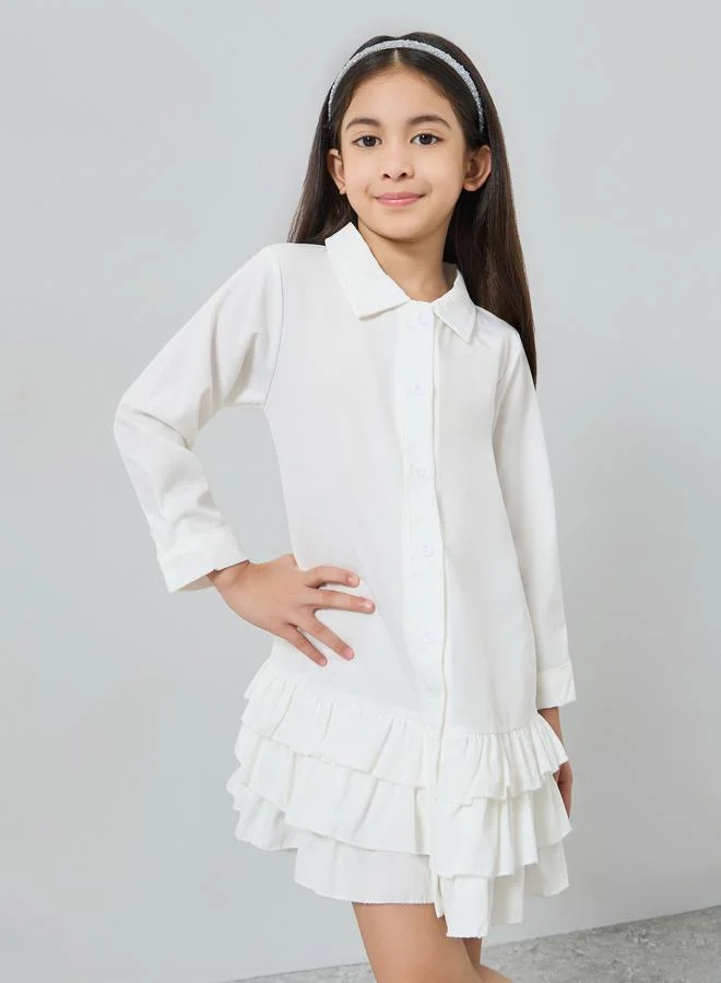 Styli Girls White Ruffle A-Line Mini Dress