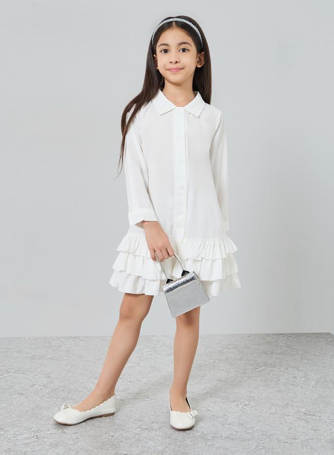 Styli Girls White Ruffle A-Line Mini Dress - Image 1