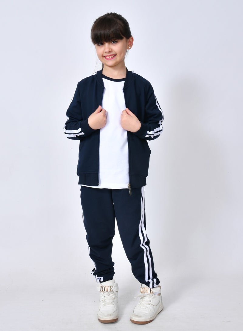 عبايات حوراء طقم رياضي مدرسي 3 قطع للبنات والأولاد - كحلي مطفي - Image 1