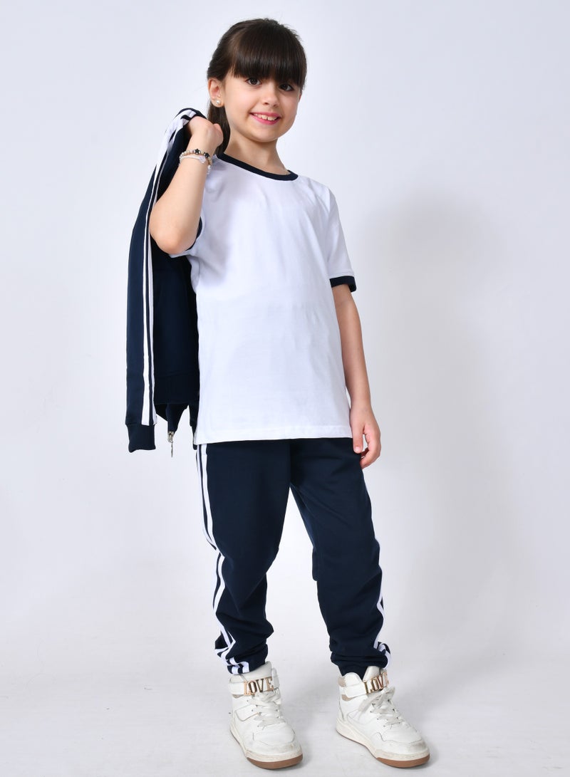 عبايات حوراء طقم رياضي مدرسي 3 قطع للبنات والأولاد - كحلي مطفي - Image 5