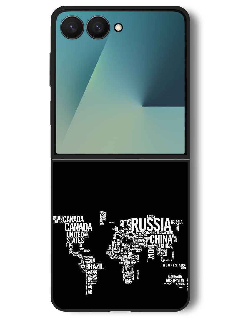 Theodor Case Compatible with Samsung Galaxy Z Flip 7 - 6.9 Inch Protection Shockproof Bumper Cover Written World Map - Image 1