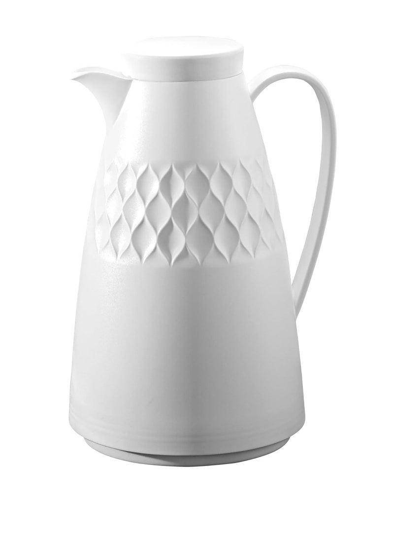 وايندسيرا قارورة بلاستيكية متينة مفرغة من الهواء - زجاج داخلي، جدار مزدوج، تصميم سهل الصب، مانع للتسرب - يحافظ على المشروبات ساخنة وباردة لمدة 12 ساعة، مثالية للمنزل والمكتب - أبيض - 1 لتر (15 × 15 × 25 سم) - Image 1