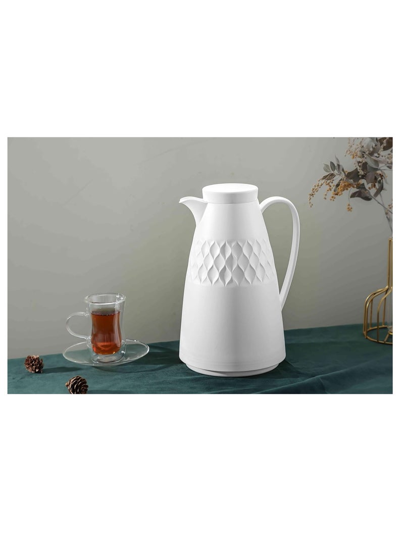 وايندسيرا قارورة بلاستيكية متينة مفرغة من الهواء - زجاج داخلي، جدار مزدوج، تصميم سهل الصب، مانع للتسرب - يحافظ على المشروبات ساخنة وباردة لمدة 12 ساعة، مثالية للمنزل والمكتب - أبيض - 1 لتر (15 × 15 × 25 سم) - Image 2