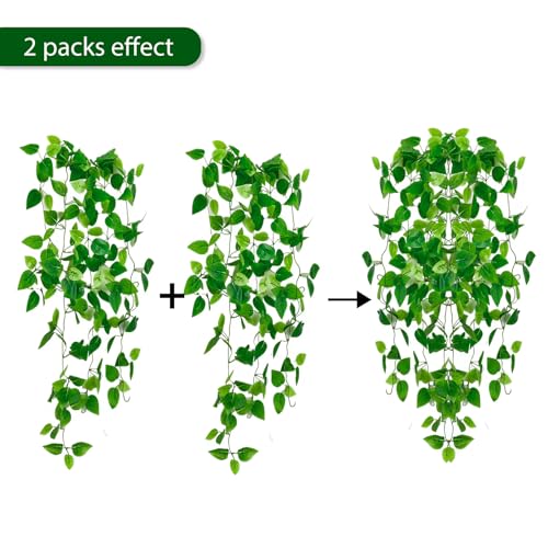 Freyalife Fake Hanging Plants for Room Decor, Artificial Ivy vines Greenery Leaves Garlands for Home Aesthetic living Bedroom kitchen Office Wall patio Bookshelf, Indoor,Outdoor decorations(No Basket) - Image 3
