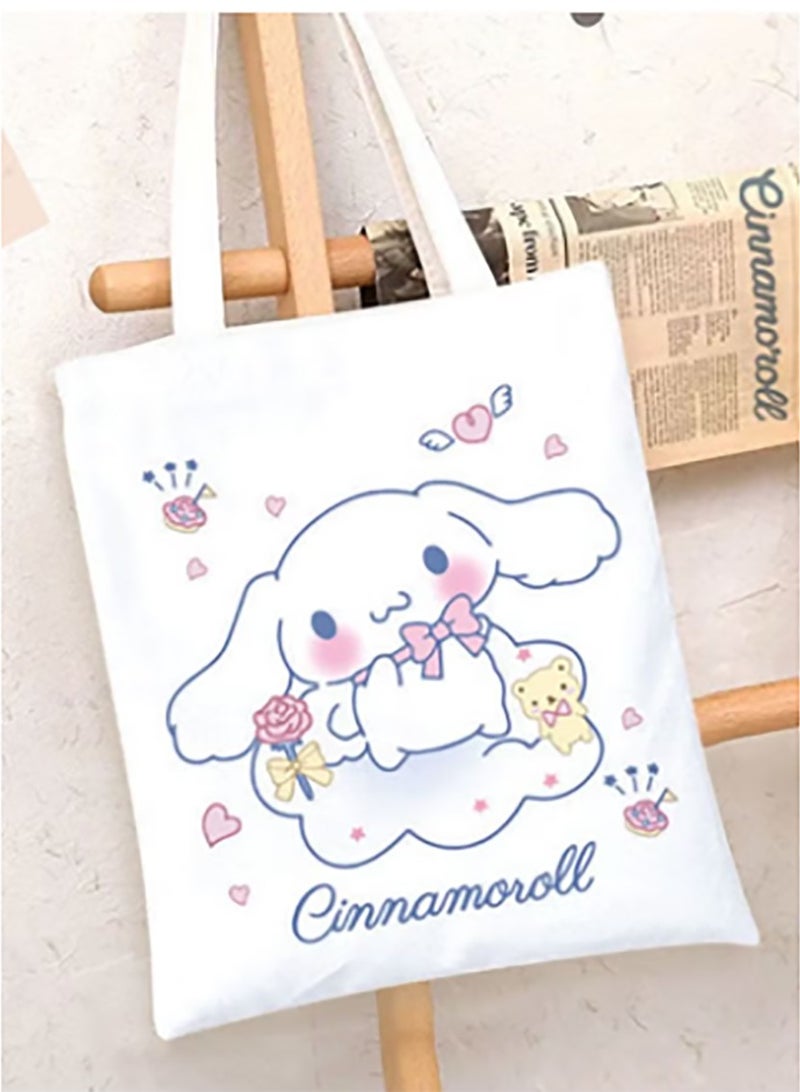 Sanrio Cartoon Sanrio cinnamon pattern canvas tote bag, student class bag tote bag, reusable beautiful eco-friendly bag, book shopping groceries cotton cute tote bag 