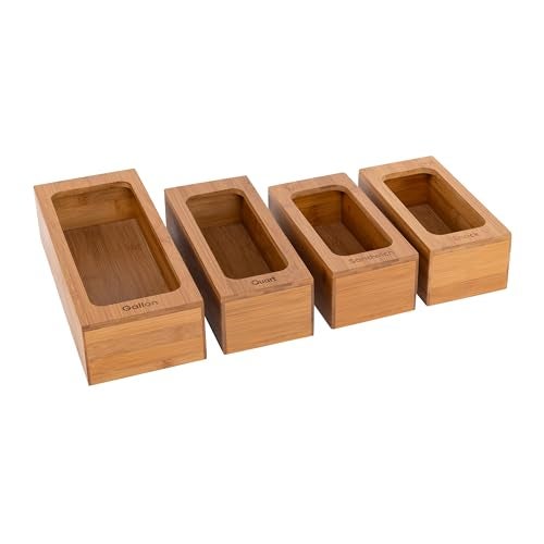 Seville Classics Bamboo Premium Organizer Storage Bins for Kitchen Silverware, Pantry, Closet, Office Desk, Pens, Utensils, Makeup, K Cup, Bamboo, Bag Holder Bin Set (4 Piece) - Image 2