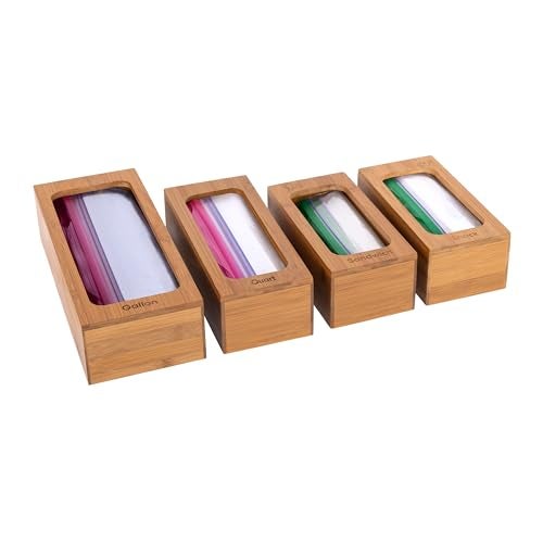 Seville Classics Bamboo Premium Organizer Storage Bins for Kitchen Silverware, Pantry, Closet, Office Desk, Pens, Utensils, Makeup, K Cup, Bamboo, Bag Holder Bin Set (4 Piece) - Image 1