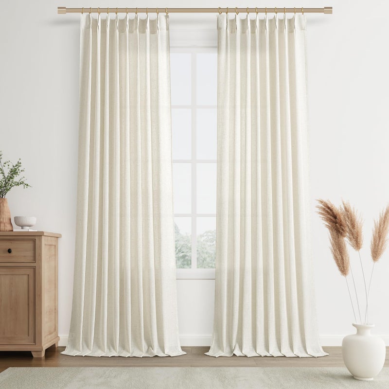 Joywell Linen Pinch Pleated Light Filtering Curtains 108 Inches Extra Long Back Tab Drapes with Hooks for Girls Bedroom Living Room Decor W50 x L108 Natural Beige 2 Panels 9 FT Floor to Ceiling - Image 1