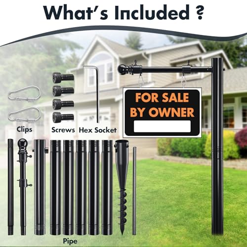 JAOTREL 100" Heavy-Duty Alloy Real Estate Sign Post Commercial Yard Sign with 35" Arm & 200lb Windproof Clips - Rust-Proof Steel Stake for Realtor, Open House, Business Hours (Sign Not Included) - Image 5