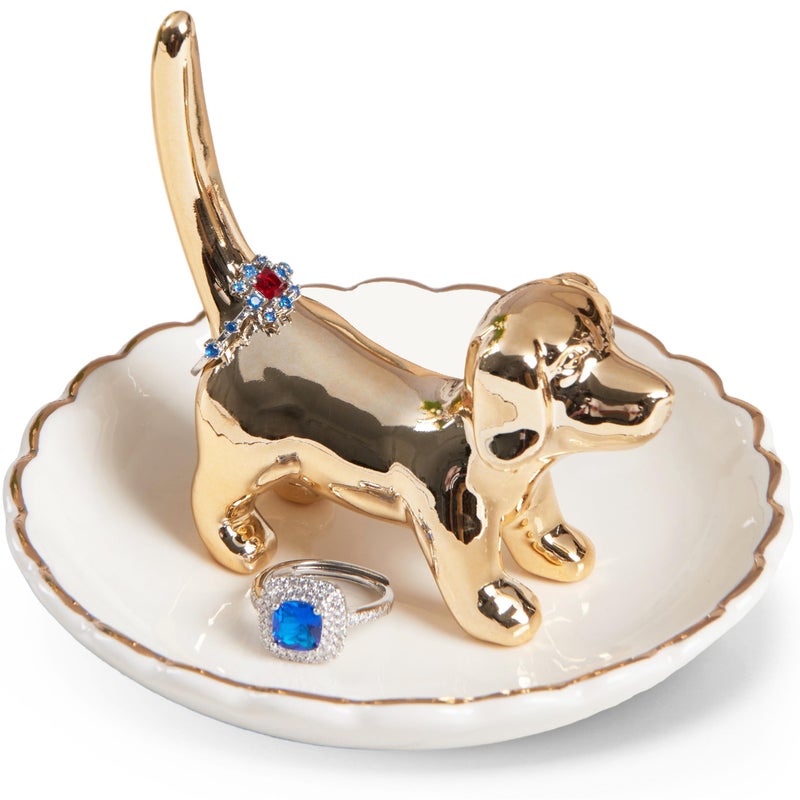 Piudee Dog Mom Gifts for Women - Gold Dog Ring Holder Trinket Dish Jewelry Holder Ring Organizer Engagement Gift Wedding Ring Dish Holder, Dog Themed Gift for Dog Lover Christmas Birthday Mother's Day - Image 1