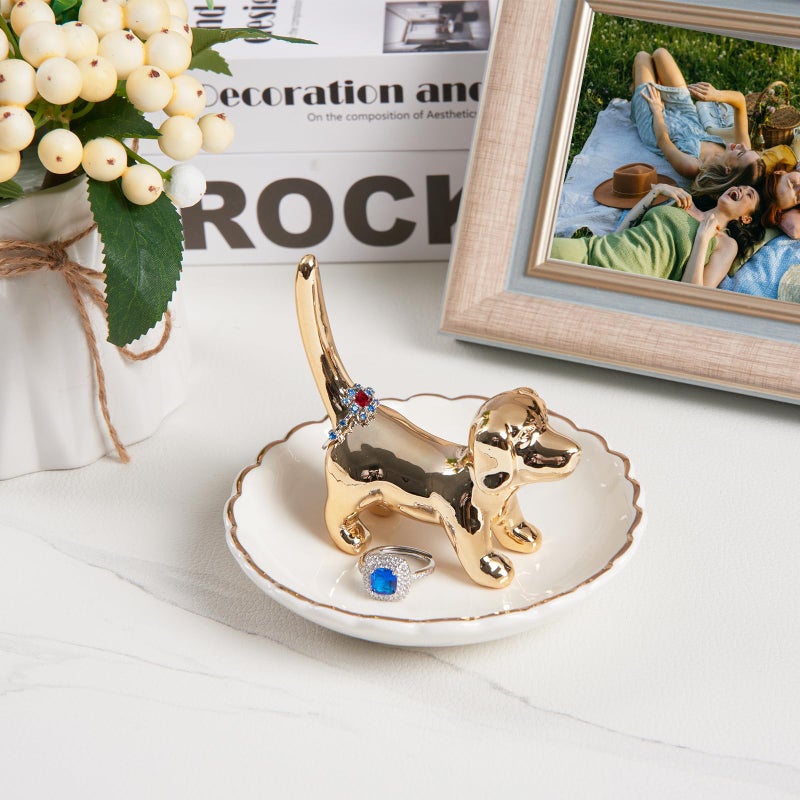 Piudee Dog Mom Gifts for Women - Gold Dog Ring Holder Trinket Dish Jewelry Holder Ring Organizer Engagement Gift Wedding Ring Dish Holder, Dog Themed Gift for Dog Lover Christmas Birthday Mother's Day - Image 4