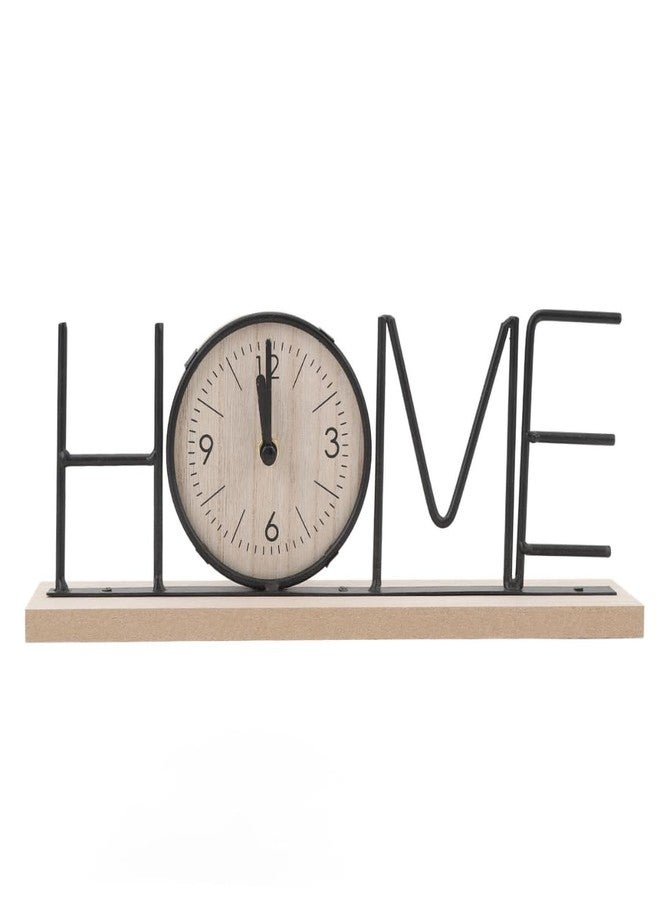 EAZYWAGON Wooden Table Clock with Metal Black Finish HOME Letter Design (12.2x2.3x4.72 Inches) | Decorative Analog Table Clock for Study Table, Living Room, Office Desk & Gifting | Modern Analog Clock - Image 1