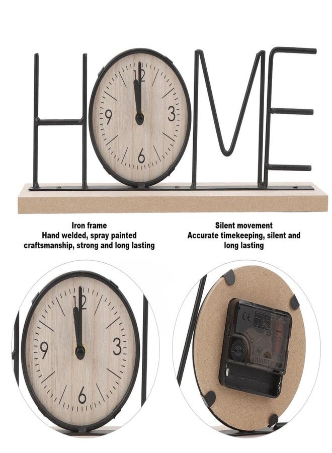 EAZYWAGON Wooden Table Clock with Metal Black Finish HOME Letter Design (12.2x2.3x4.72 Inches) | Decorative Analog Table Clock for Study Table, Living Room, Office Desk & Gifting | Modern Analog Clock - Image 4