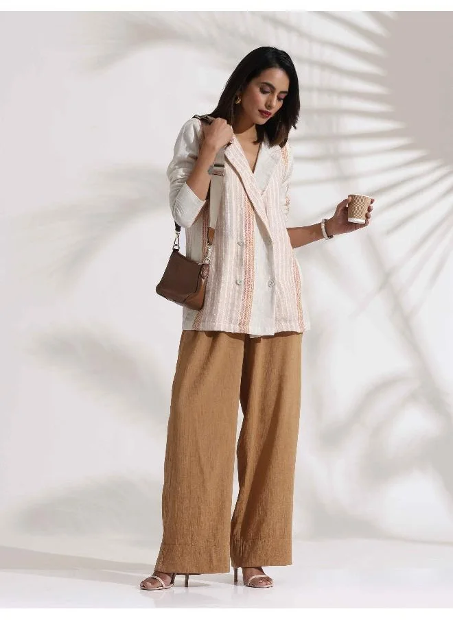 ترو برونز trueBrowns Beige Cotton Stripe Jacket Top Co-ord Set