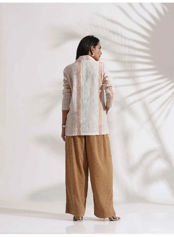 ترو برونز trueBrowns Beige Cotton Stripe Jacket Top Co-ord Set