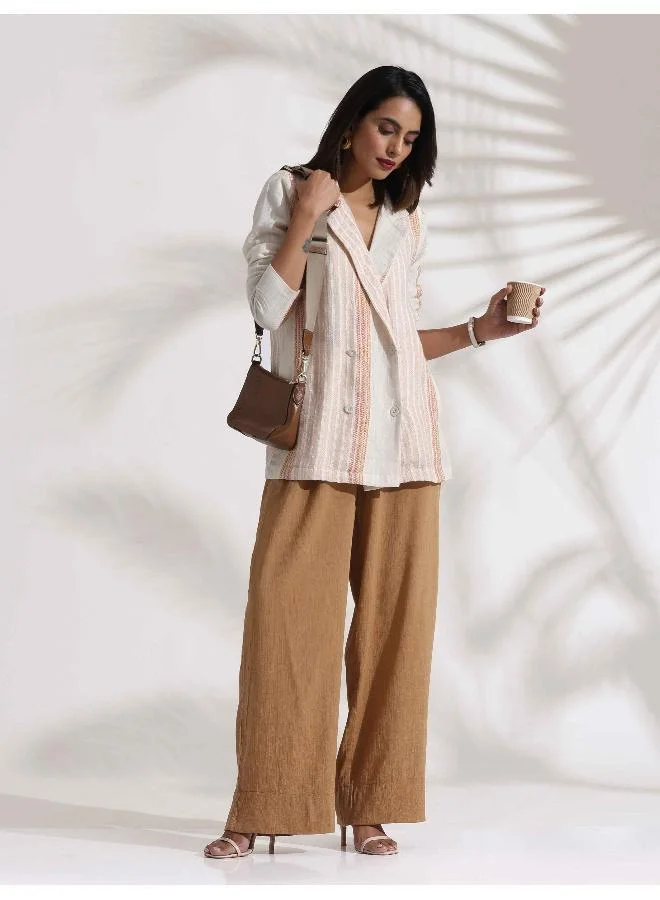 ترو برونز trueBrowns Beige Cotton Stripe Jacket Top Co-ord Set