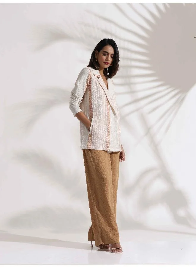 ترو برونز trueBrowns Beige Cotton Stripe Jacket Top Co-ord Set