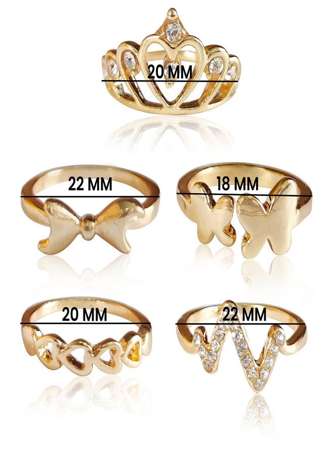 ANNACREATIONS ANNA CREATIONS Set Of 5 Boho Stack Gold Plated Midi Finger Rings Set For Girls And Women - Image 3