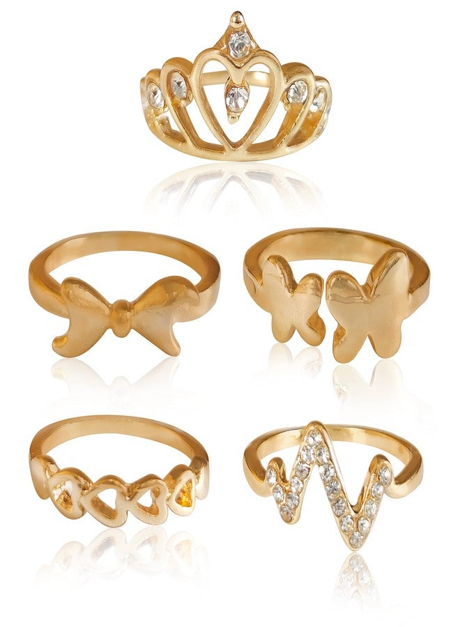 ANNACREATIONS ANNA CREATIONS Set Of 5 Boho Stack Gold Plated Midi Finger Rings Set For Girls And Women - Image 1
