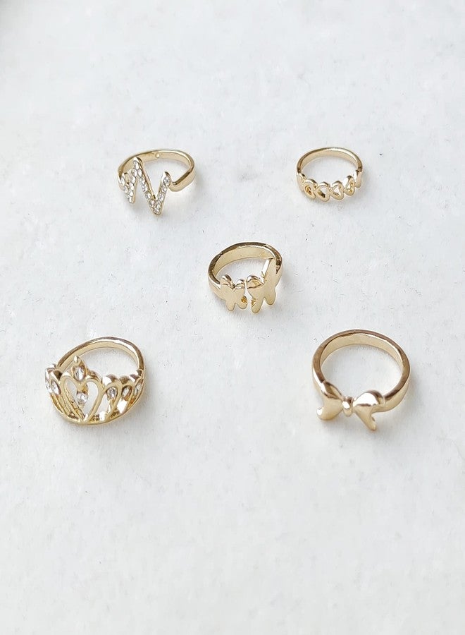 ANNACREATIONS ANNA CREATIONS Set Of 5 Boho Stack Gold Plated Midi Finger Rings Set For Girls And Women - Image 5
