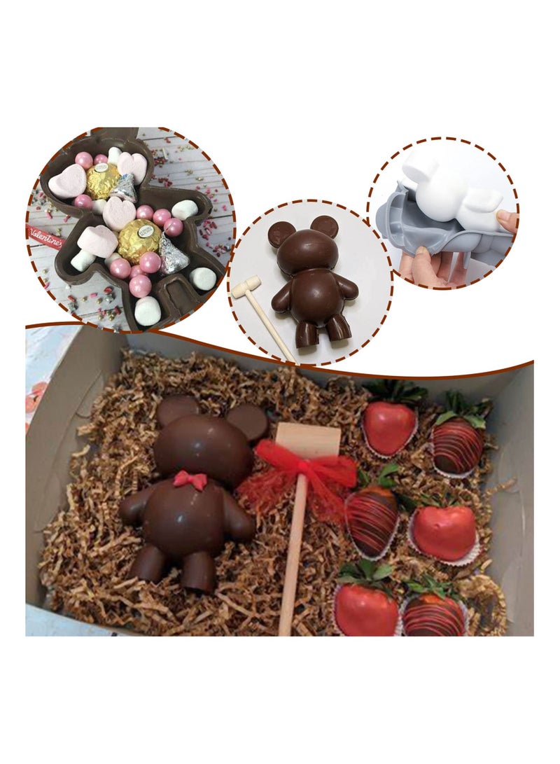 Y&D SYOSI, 2pcs 3D Teddy Bear Chocolate Silicone Mold with Hammer Pastry Molds - Image 4