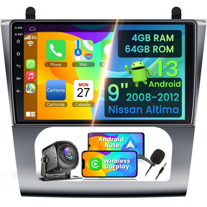 electrosmart 4GB64GB Car Stereo Radio for Nissan Altima 20082012 Auto AC Wireless Carplay Android Auto MirrorLink 9 inch 1280x720P HD IPS Touchscreen Bluetooth RDS FM DSP GPS WiFi Rear View Camera - Image 2