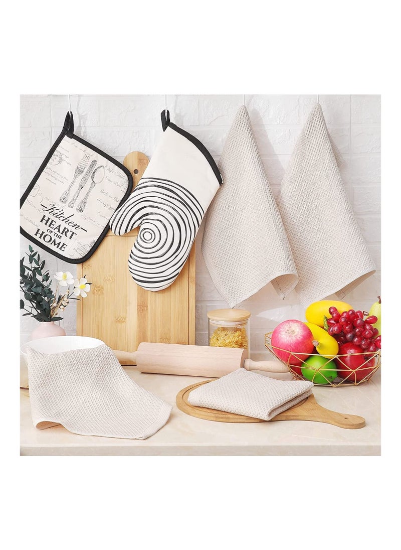 MahMir MahMir 100% Cotton Waffle Weave Kitchen Dish Cloths, Waffle Tea Towels Ultra Soft Absorbent Quick Drying Dish Towels, 34x34 CM , 4-Pack (Beige)  - Image 5